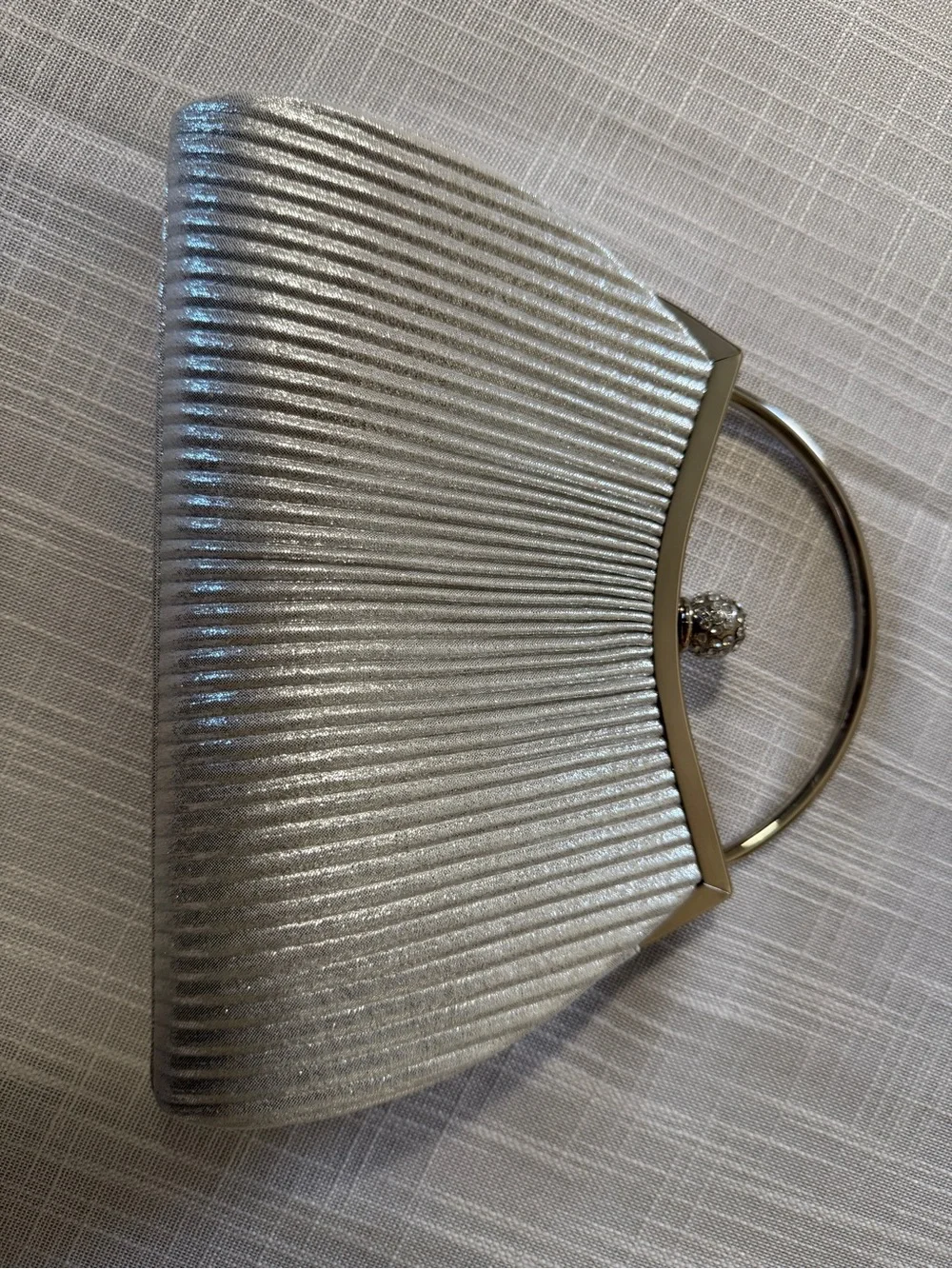 Elegant Ivory Pleated Evening Handbag with Crystal Button
